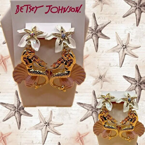 Betsey Johnson Gold Mermaid Pink Seashell Starfish Flower Dangle Post Earrings